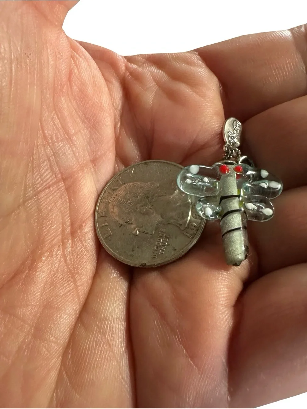 Vtg Shana Signed 925 Sterling Silver Lampwork Glass Dragonfly Pendant Charm 1.5
